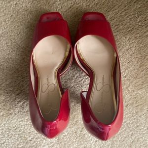 Red open toe Jessica Simpson heels